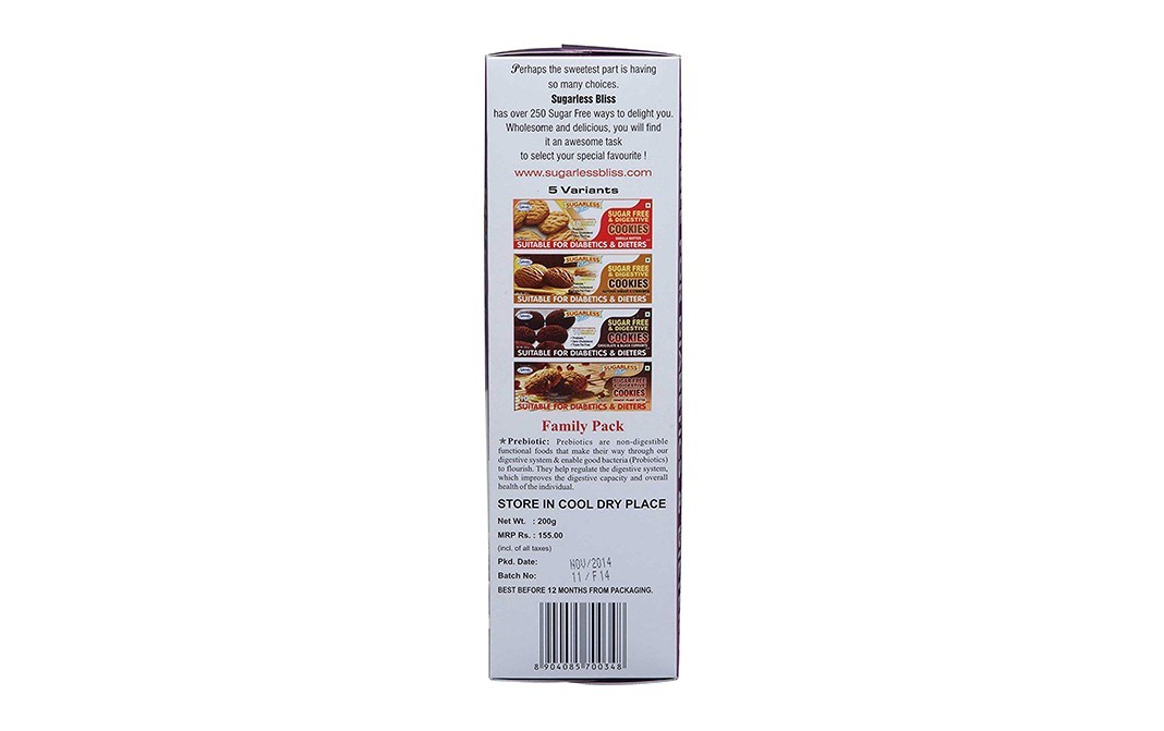 Sugarless Bliss Sugar Free & Digestive Cookies    Pack  200 grams